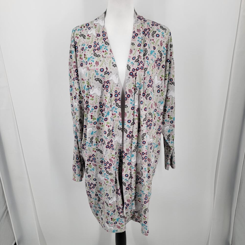 Serra Cardigan Womens Large Gray Floral Unicorn Pattern Open Front Layerying